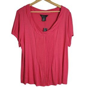 George Mark Eisen Pullover Twist Top Pink 2X Pleated Scoop Neck Short Sleeve NWT